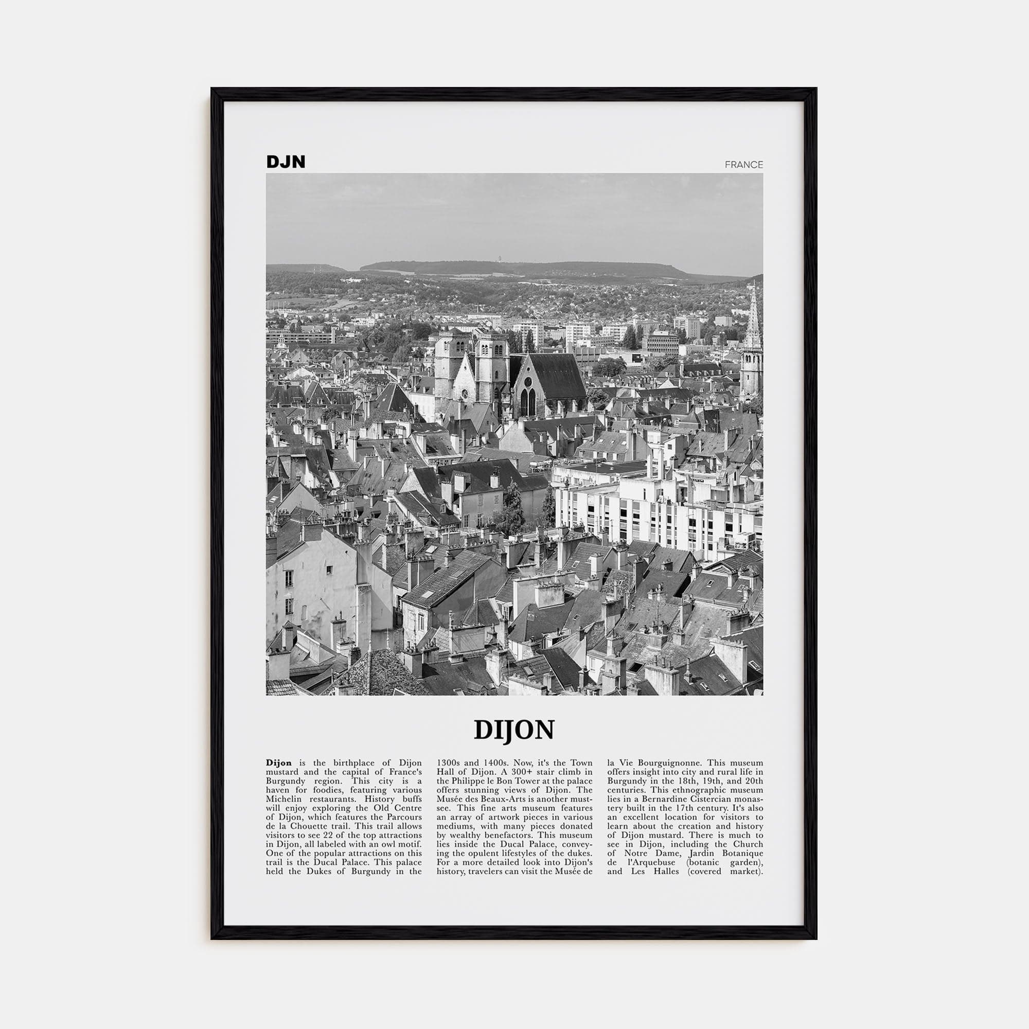 Dijon Poster Black Wood / 8x12 in Nbourhood Travel B&W Poster