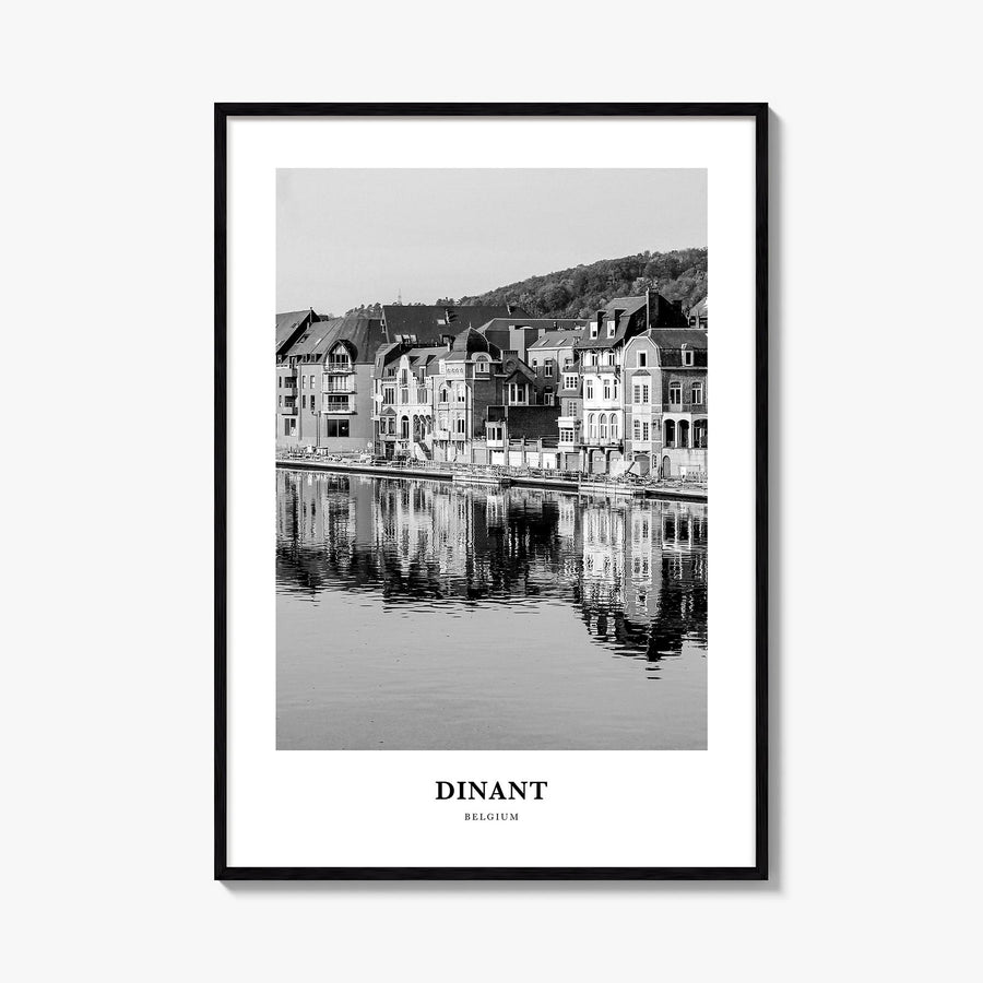 Dinant black & white classic poster of Belgium – vertical wall art, unframed print shown in interior mockup