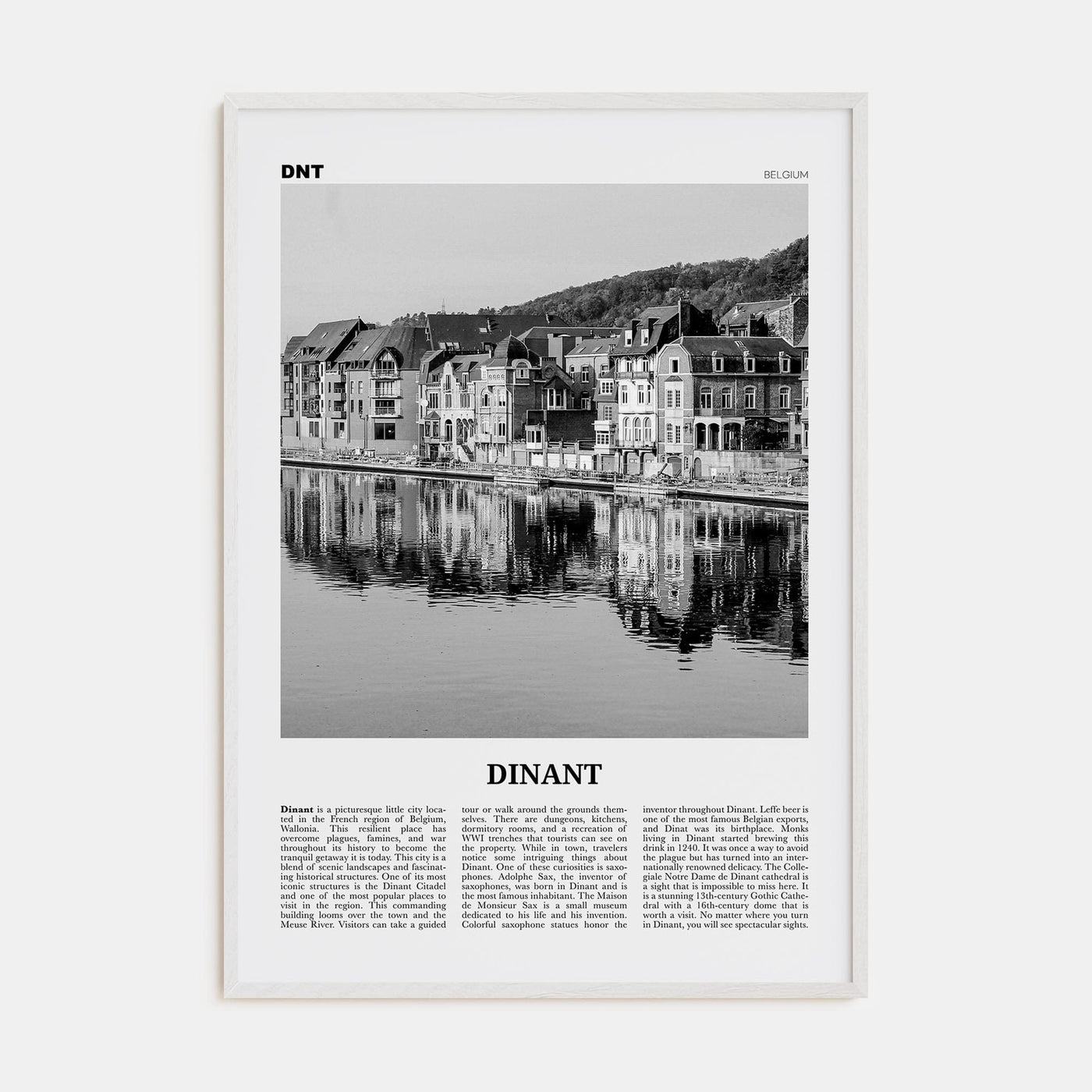 Dinant Poster White Wood / 8x12 in Nbourhood Travel B&W Poster