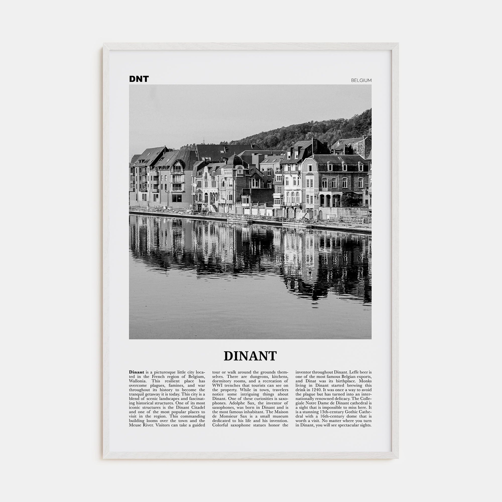 Dinant Poster White Wood / 8x12 in Nbourhood Travel B&W Poster