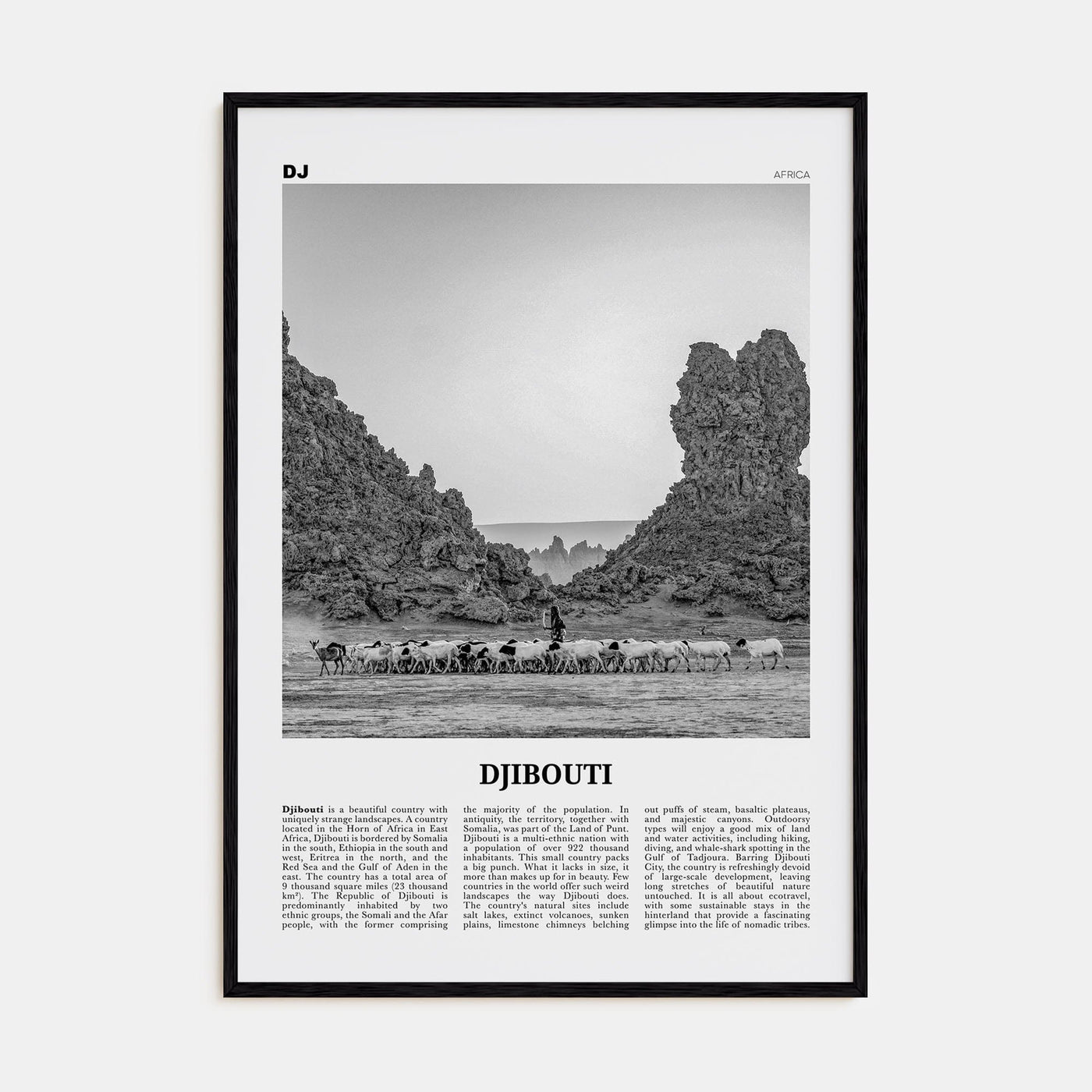 Djibouti Poster Black Wood / 8x12 in Nbourhood Travel B&W Poster