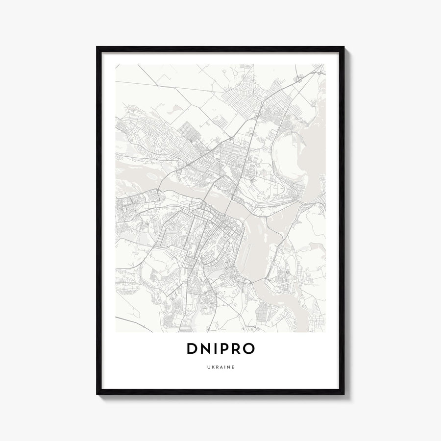 Dnipro black & white map poster of Ukraine – vertical wall art, unframed print shown in interior mockup