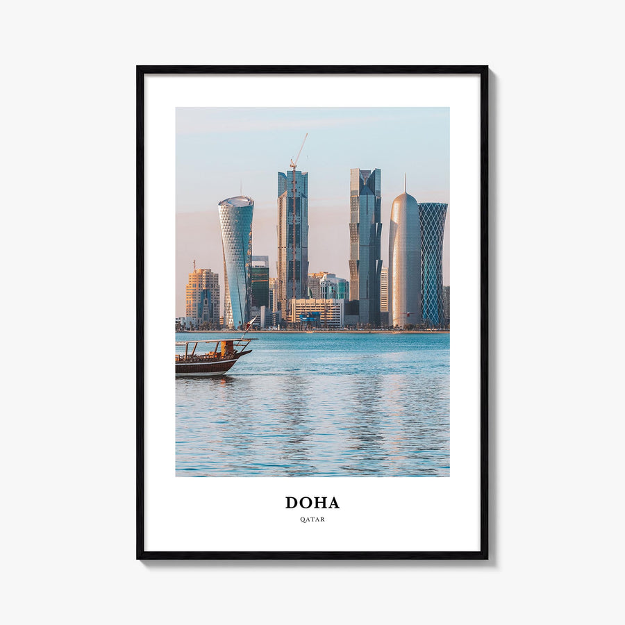 Doha colorful classic poster of Qatar – vertical wall art, unframed print shown in interior mockup