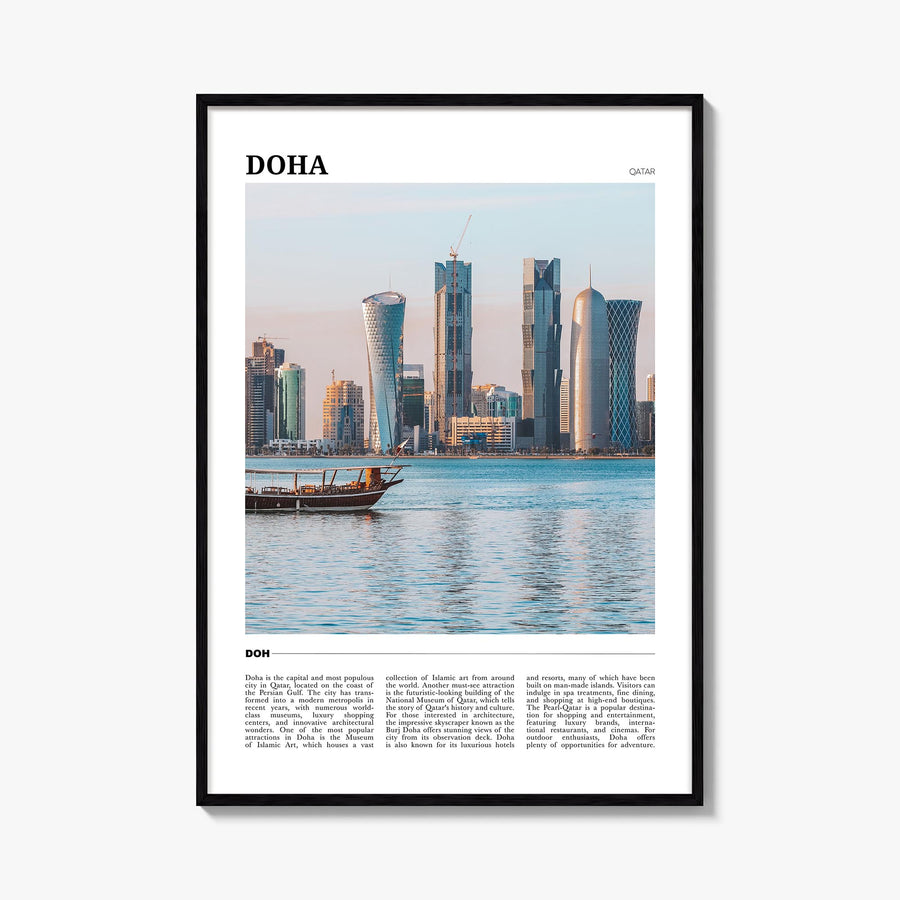 Doha colorful travel poster of Qatar – vertical wall art, unframed print shown in interior mockup