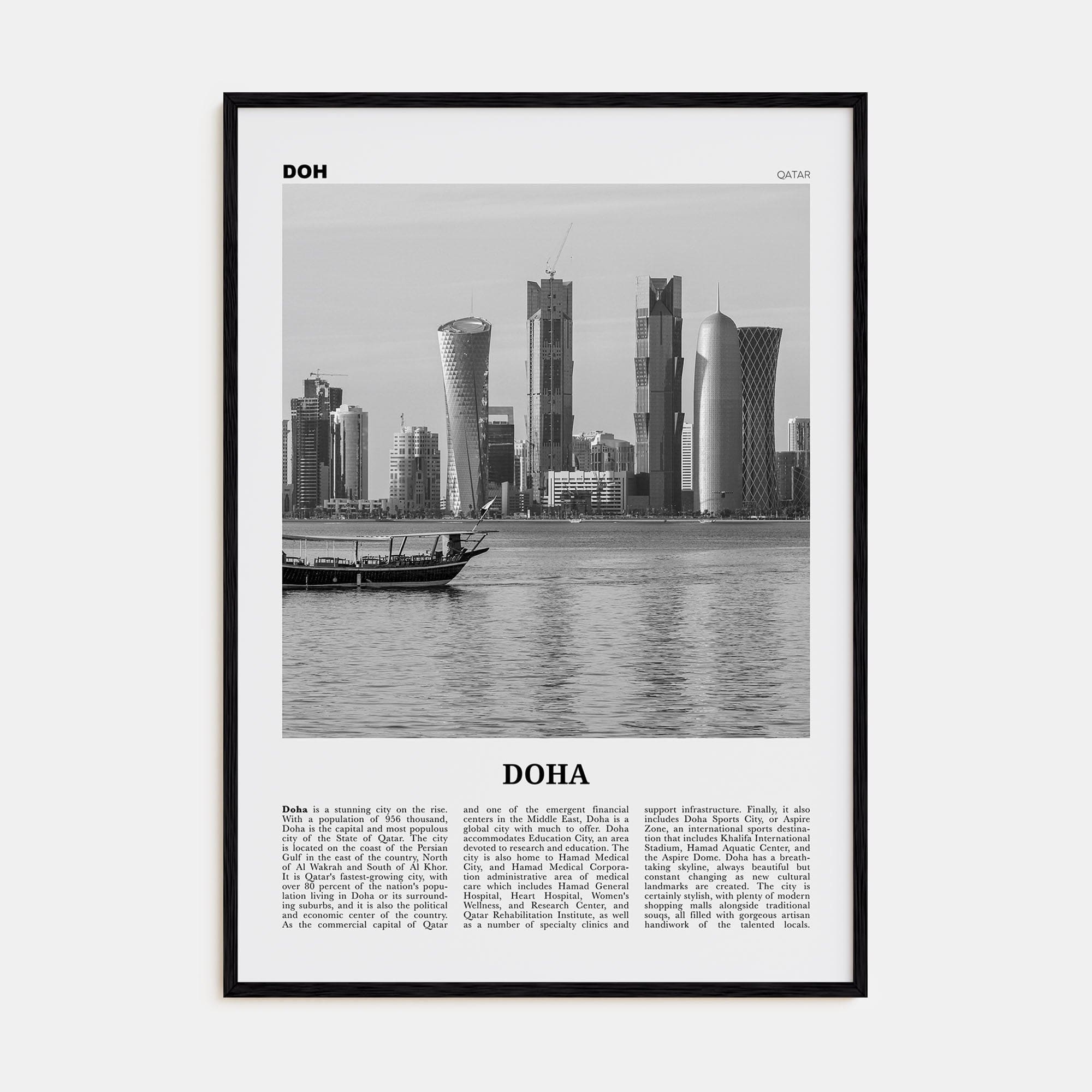 Doha Poster Black Wood / 8x12 in Nbourhood Travel B&W Poster