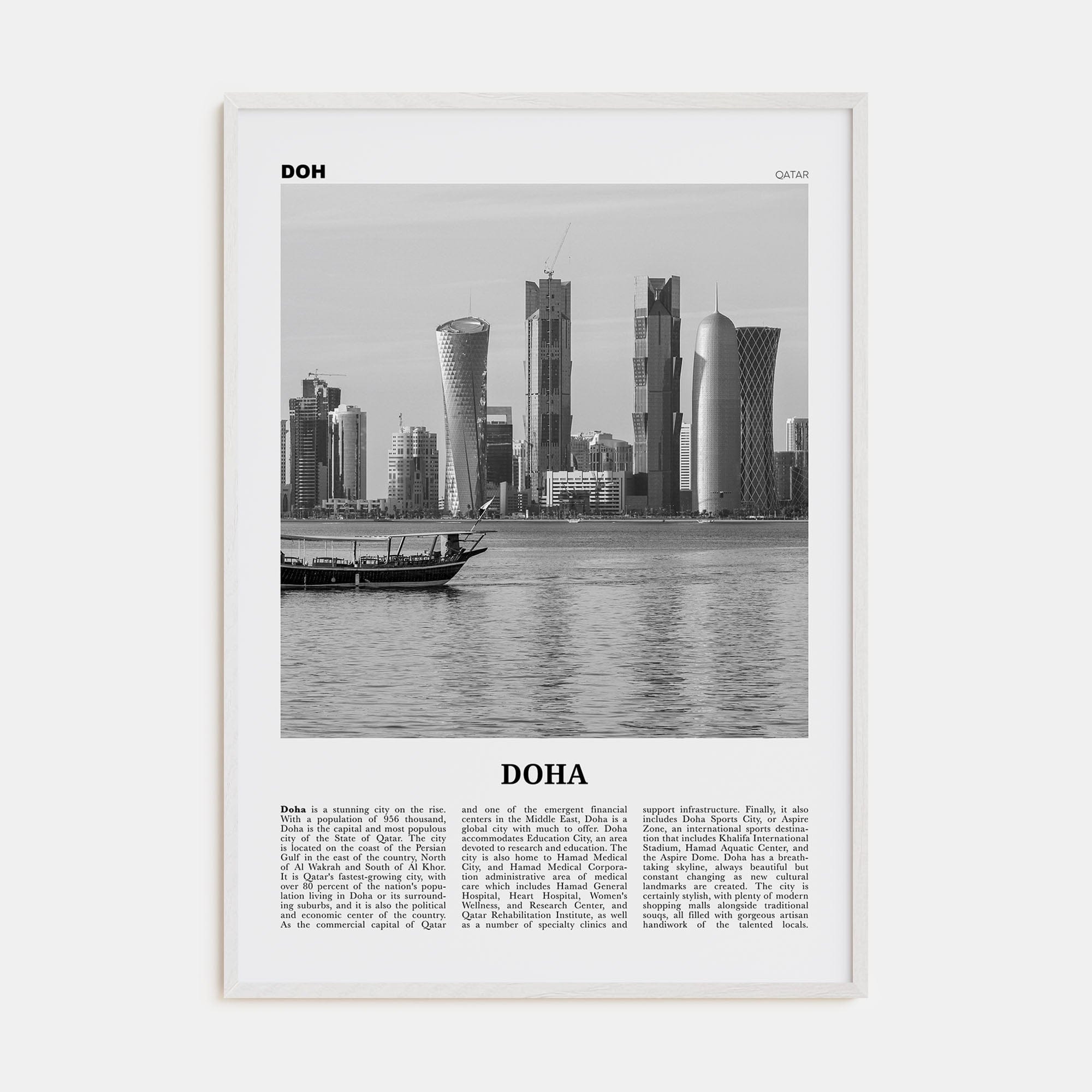 Doha Poster White Wood / 8x12 in Nbourhood Travel B&W Poster