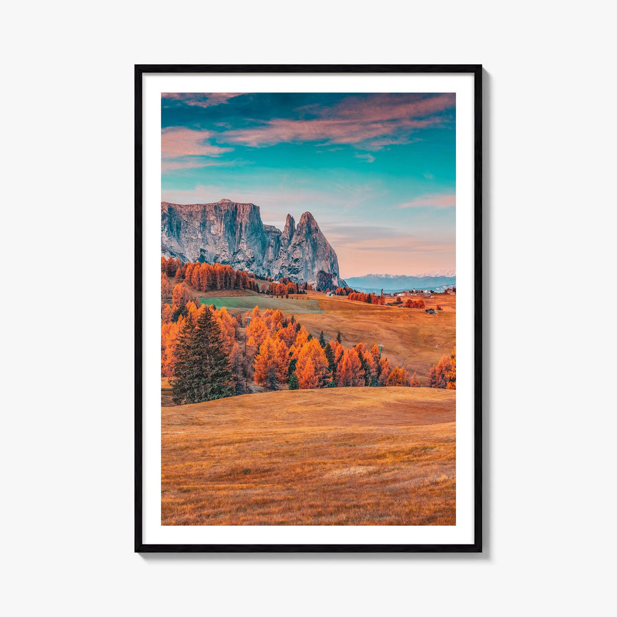 Dolomites no. 2 colorful photo poster of Italy – vertical wall art, unframed print shown in interior mockup