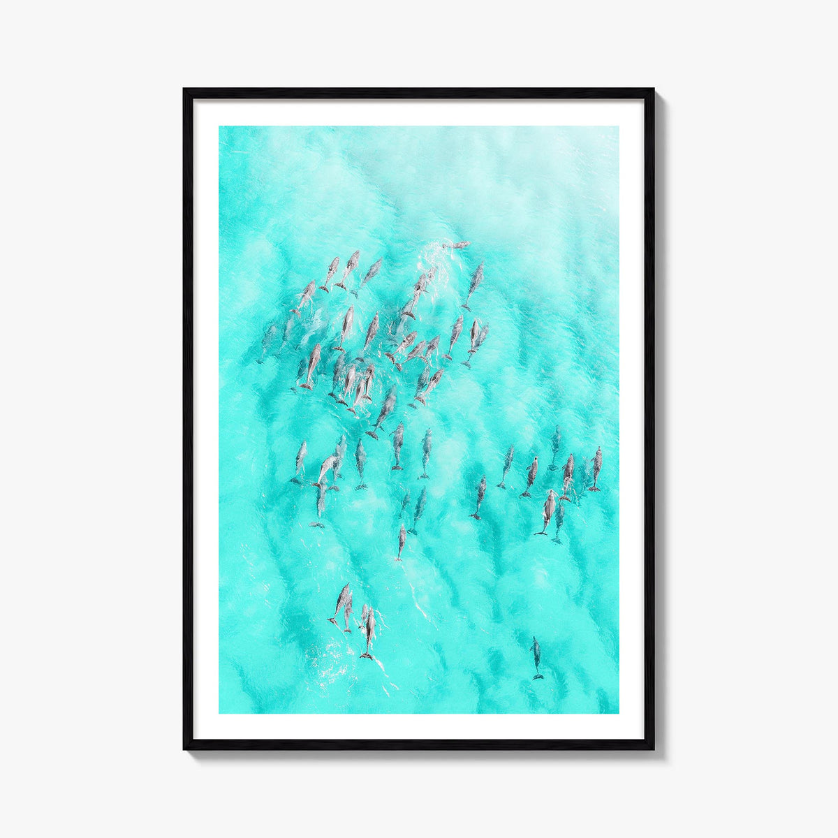 Dolphin Swimming colorful photo poster – vertical wall art, unframed print shown in interior mockup