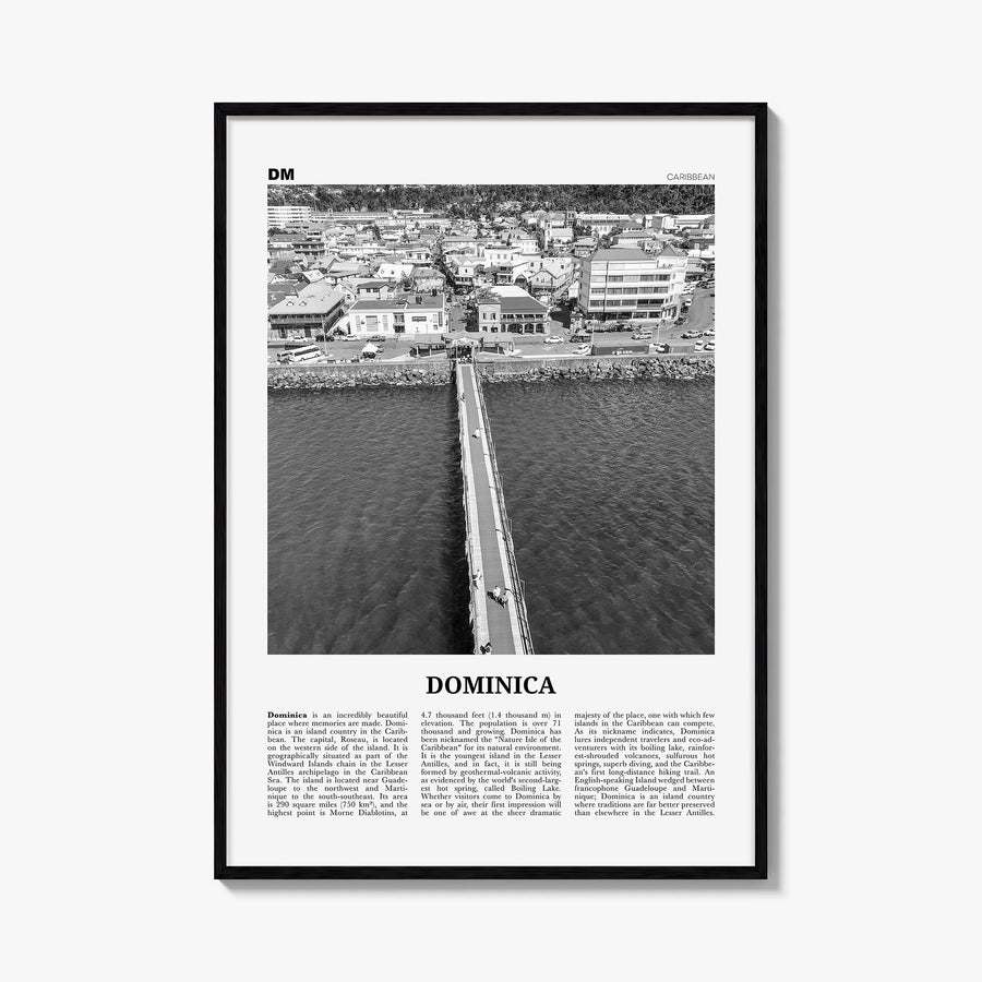 Dominica black & white newspaper poster of Caribbean – vertical wall art, unframed print shown in interior mockup