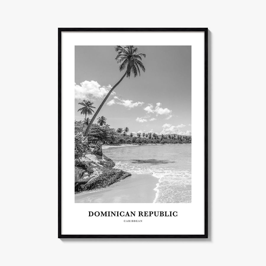 Dominican Republic no. 1 black & white classic poster of Caribbean – vertical wall art, unframed print shown in interior mock