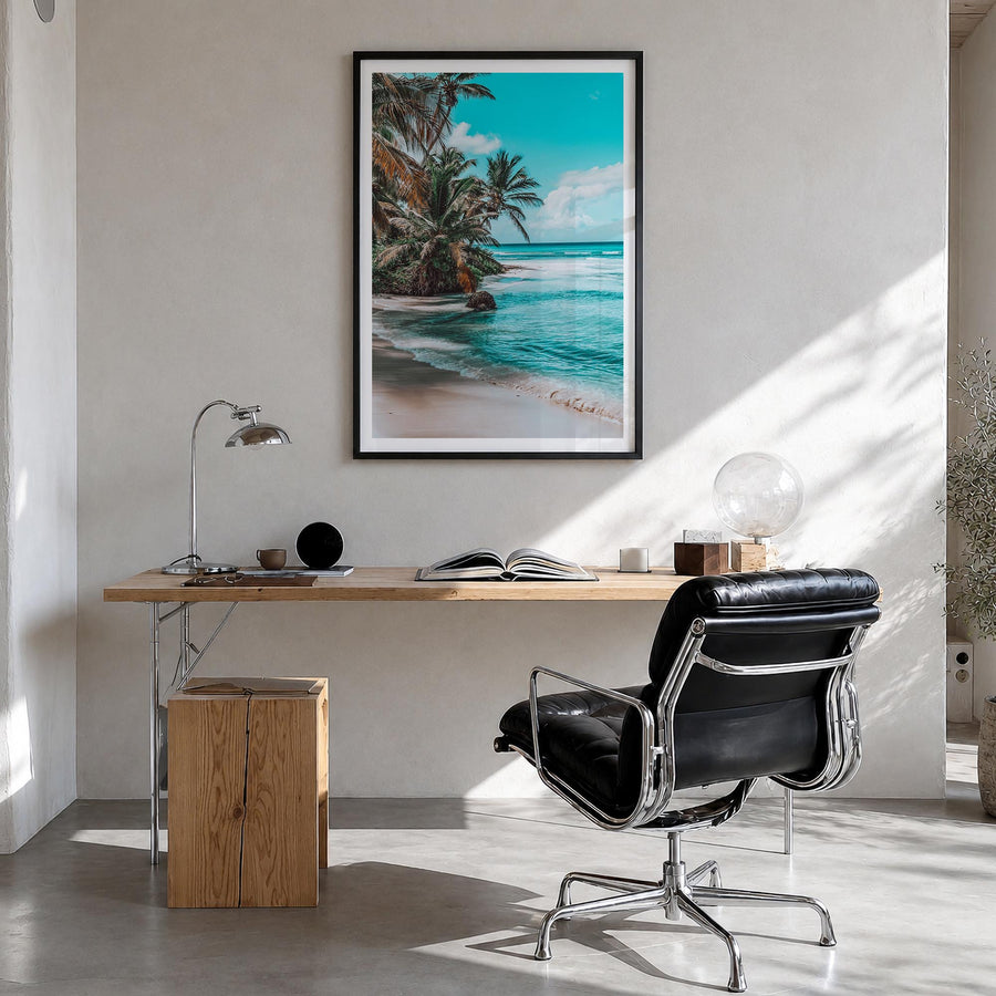 Dominican Republic no. 1 colorful photo poster of Caribbean – vertical wall art in black wood frame with white border, hangin