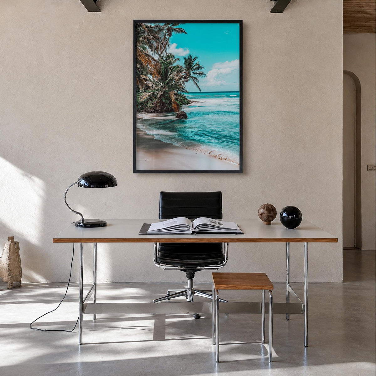 Dominican Republic no. 1 colorful photo poster of Caribbean – vertical wall art in black wood frame, hanging on wall