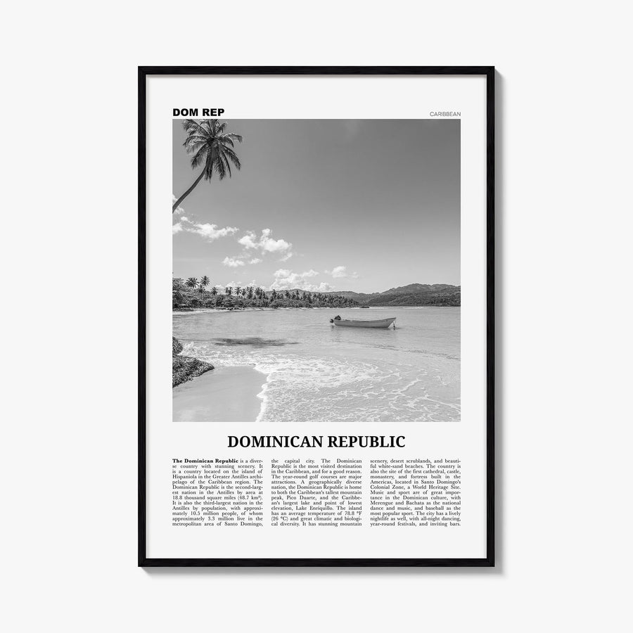 Dominican Republic no. 2 black & white newspaper poster of Caribbean – vertical wall art, unframed print shown in interior mo