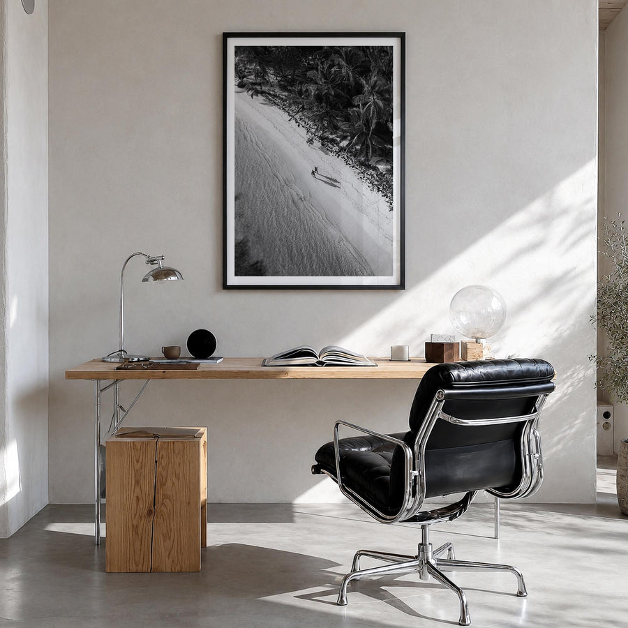 Dominican Republic no. 2 black & white photo poster of Caribbean – vertical wall art in black wood frame with white border, h