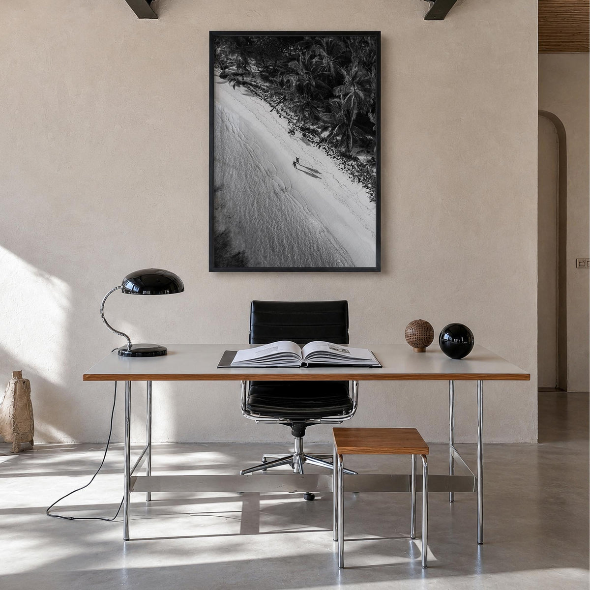 Dominican Republic no. 2 black & white photo poster of Caribbean – vertical wall art in black wood frame, hanging on wall