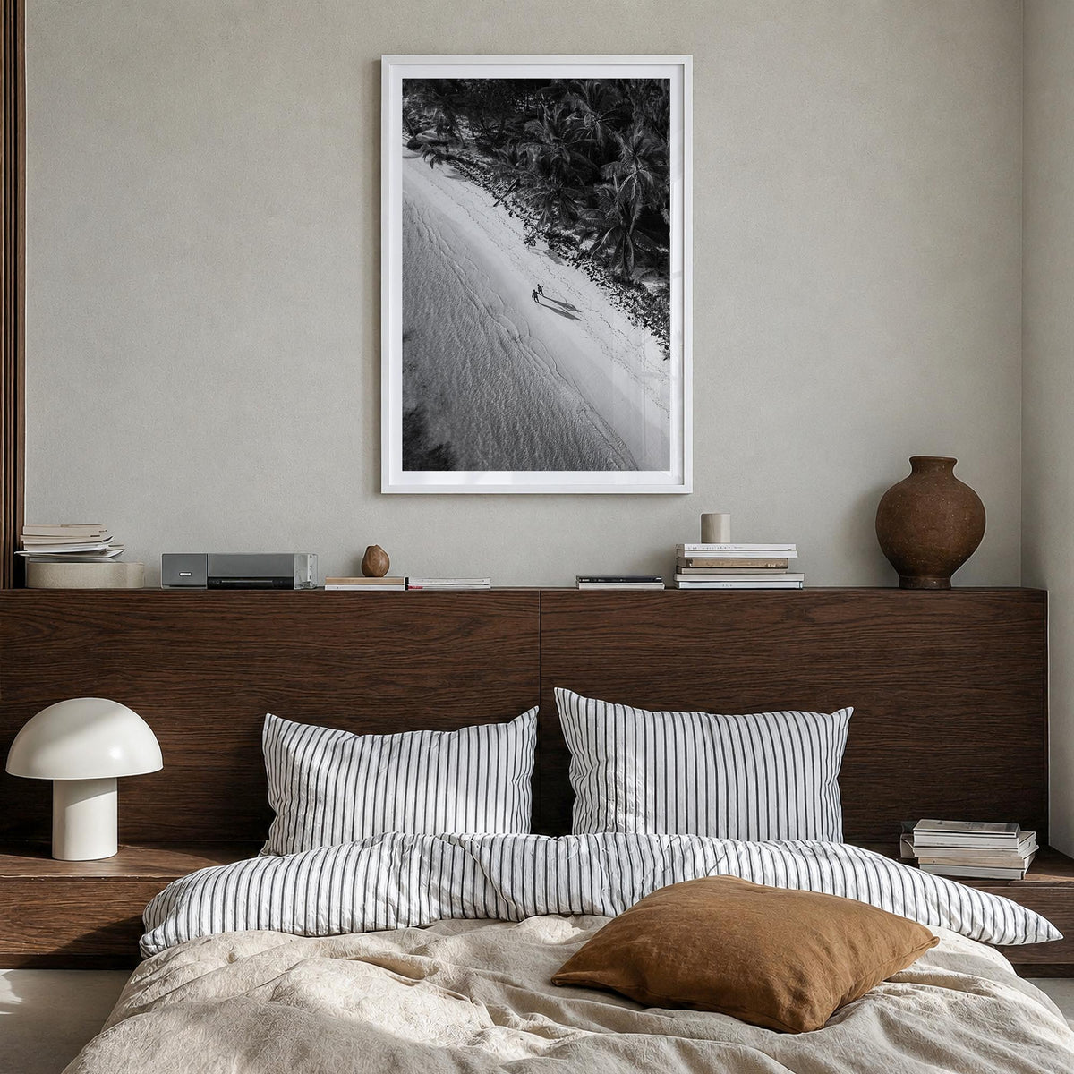 Dominican Republic no. 2 black & white photo poster of Caribbean – vertical wall art in white wood frame with white border, h