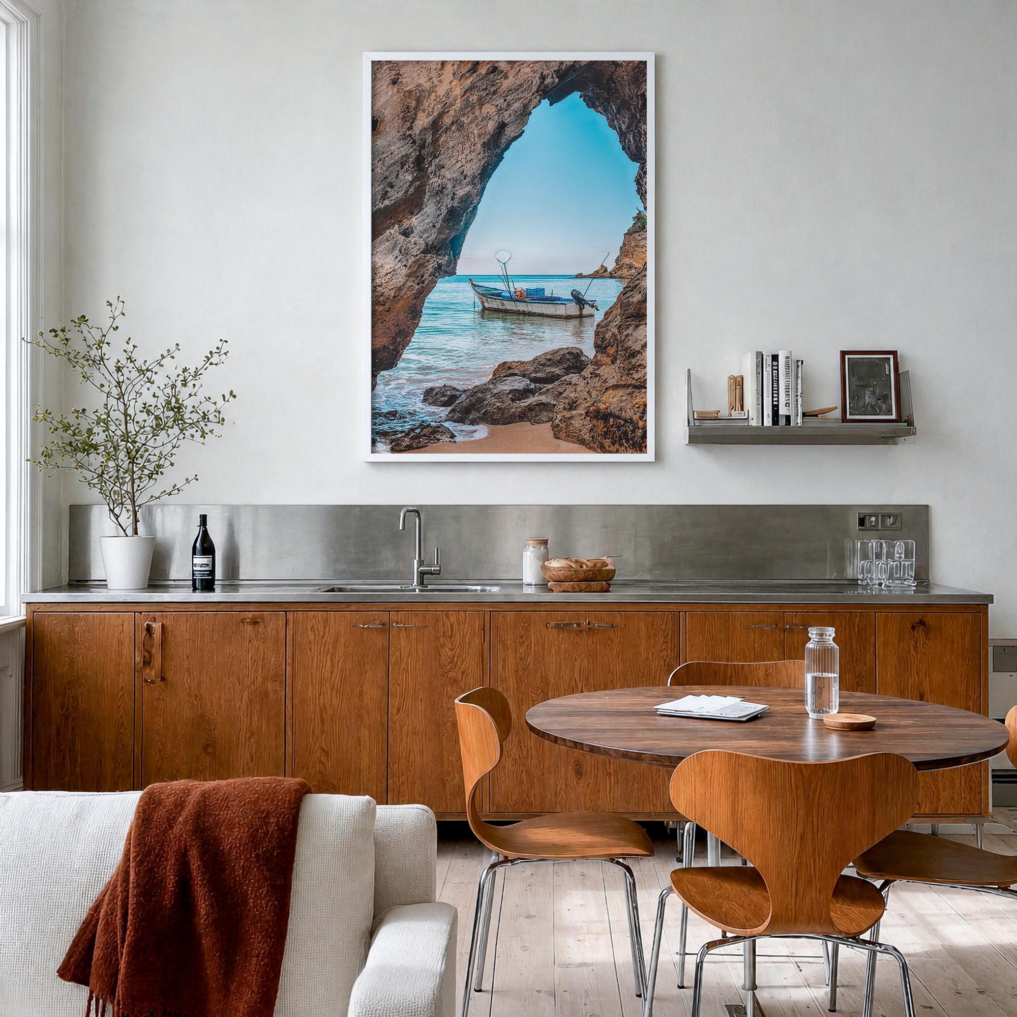 Dominican Republic no. 2 colorful photo poster of Caribbean – vertical wall art in white wood frame, hanging on wall