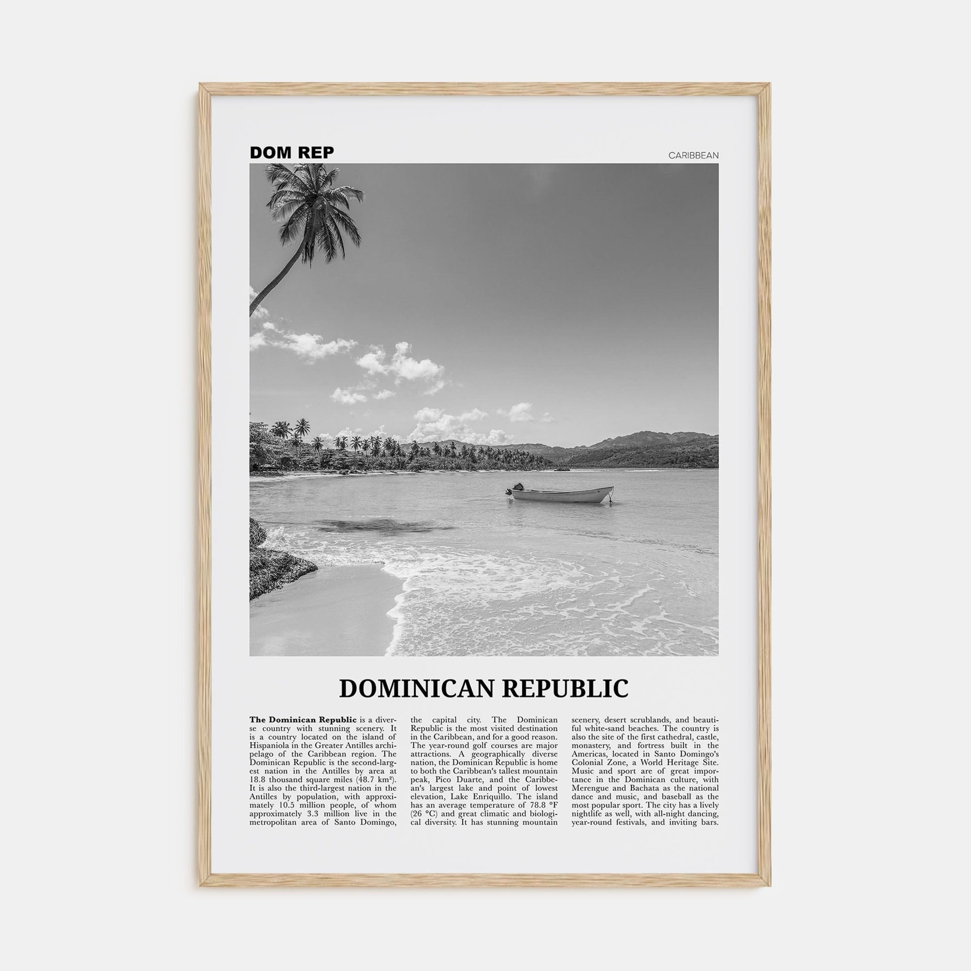 Dominican Republic No 2 Poster Natural Wood / 8x12 in Nbourhood Travel B&W Poster