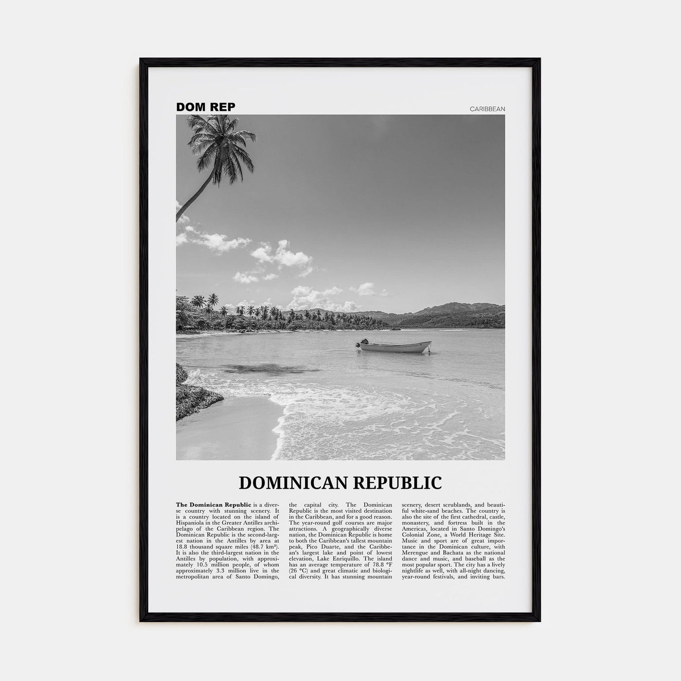 Dominican Republic No 2 Poster Black Wood / 8x12 in Nbourhood Travel B&W Poster