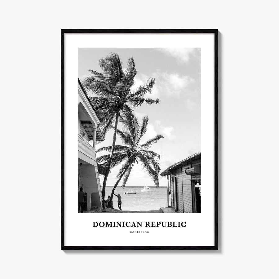 Dominican Republic no. 3 black & white classic poster of Caribbean – vertical wall art, unframed print shown in interior mock