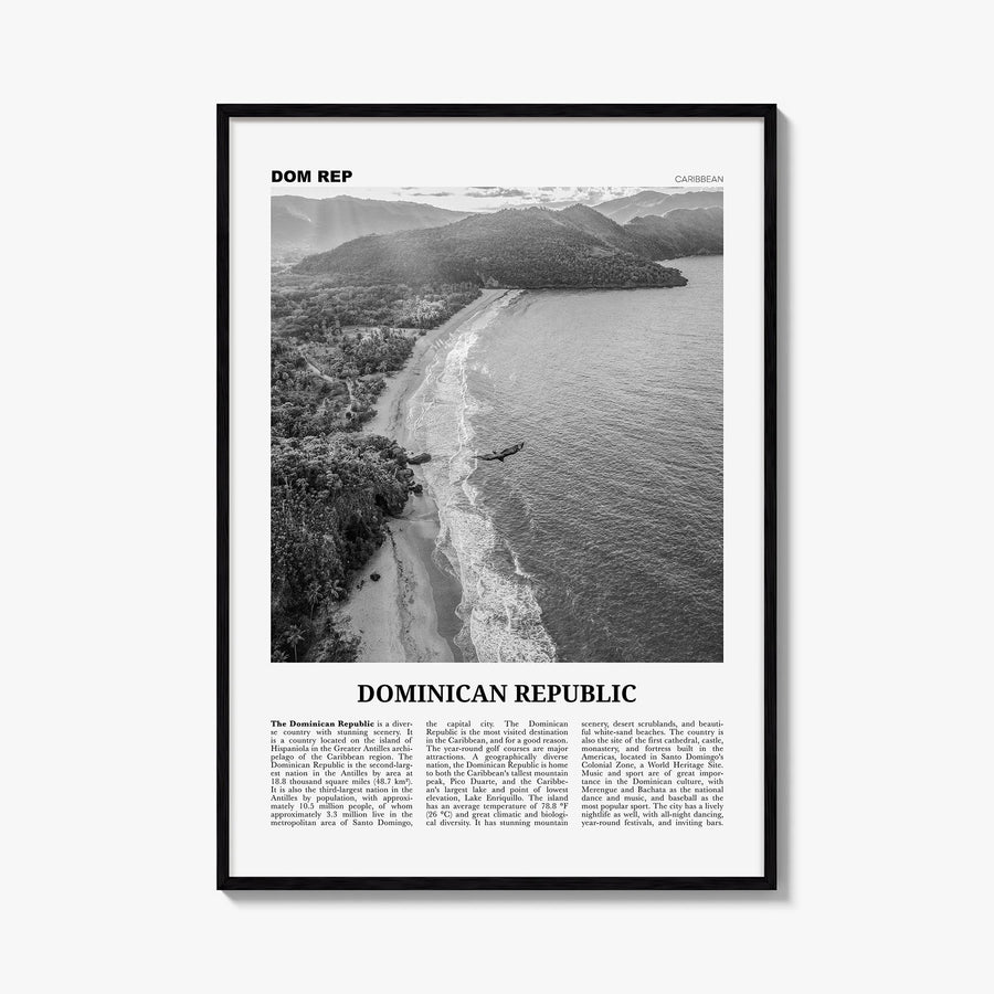 Dominican Republic no. 3 black & white newspaper poster of Caribbean – vertical wall art, unframed print shown in interior mo