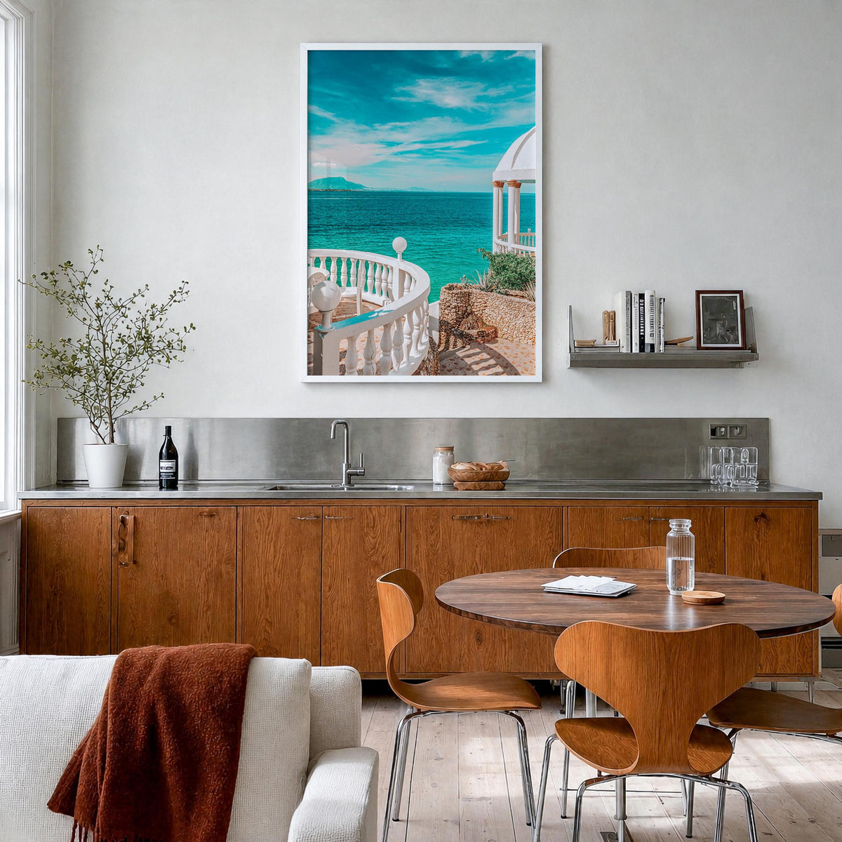 Dominican Republic no. 3 colorful photo poster of Caribbean – vertical wall art in white wood frame, hanging on wall