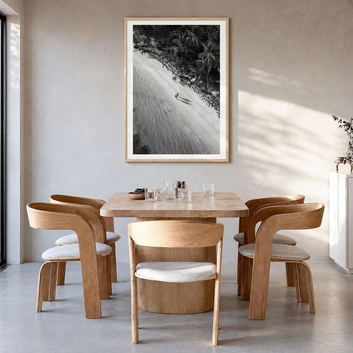 Dominican Republic Photo No 2 Poster in a natural wood frame, hanging in a dining room, white border
