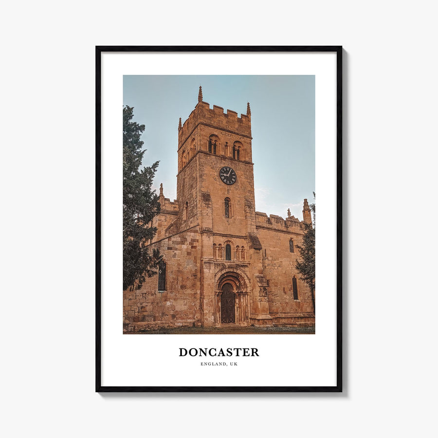 Doncaster colorful classic poster of United Kingdom – vertical wall art, unframed print shown in interior mockup