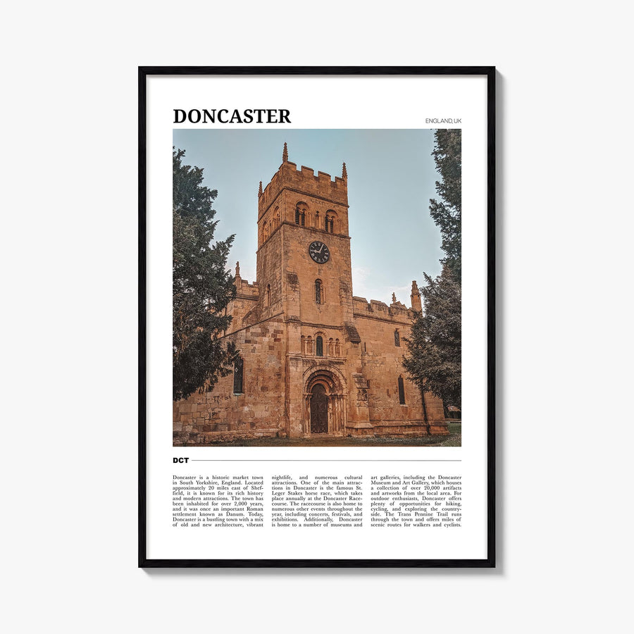 Doncaster colorful travel poster of United Kingdom – vertical wall art, unframed print shown in interior mockup