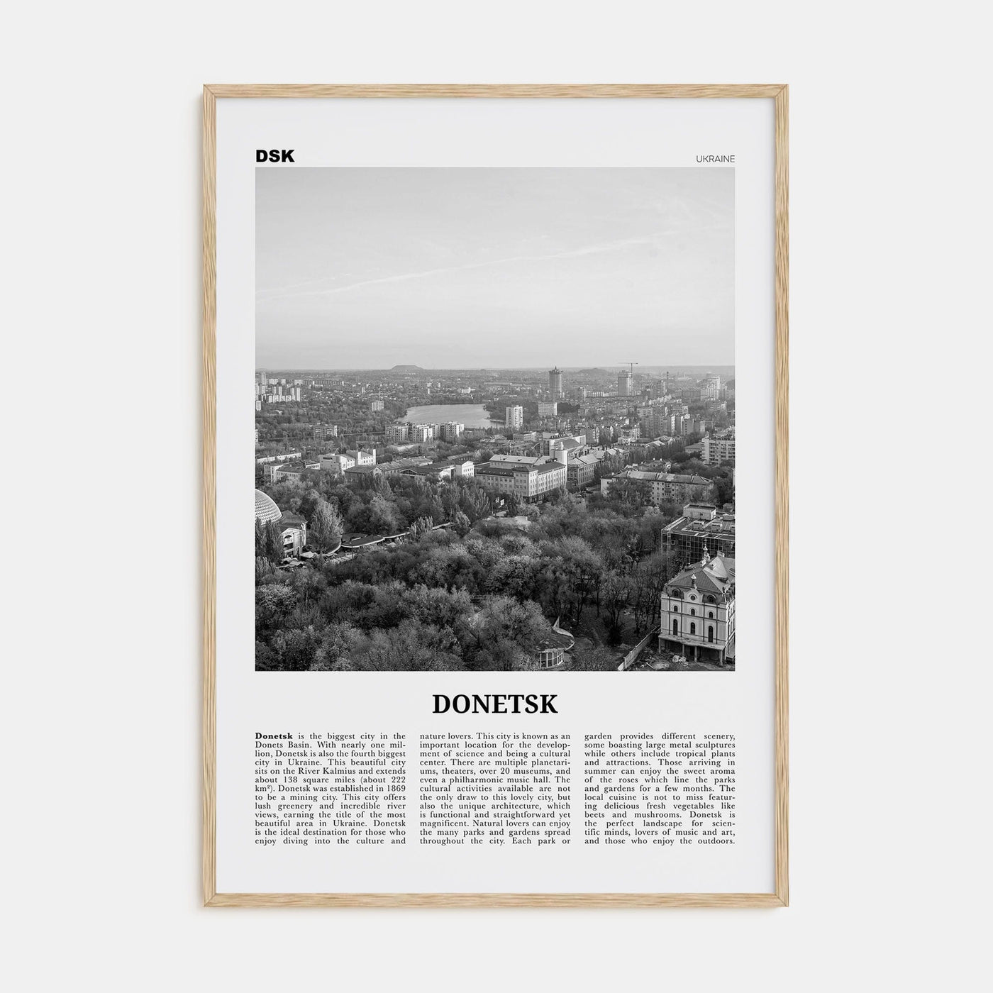 Donetsk Poster Natural Wood / 8x12 in Nbourhood Travel B&W Poster