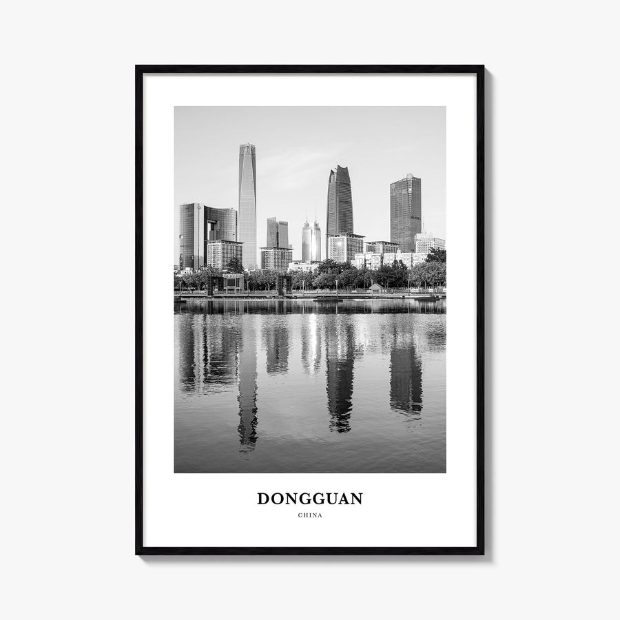Dongguan black & white classic poster of China – vertical wall art, unframed print shown in interior mockup
