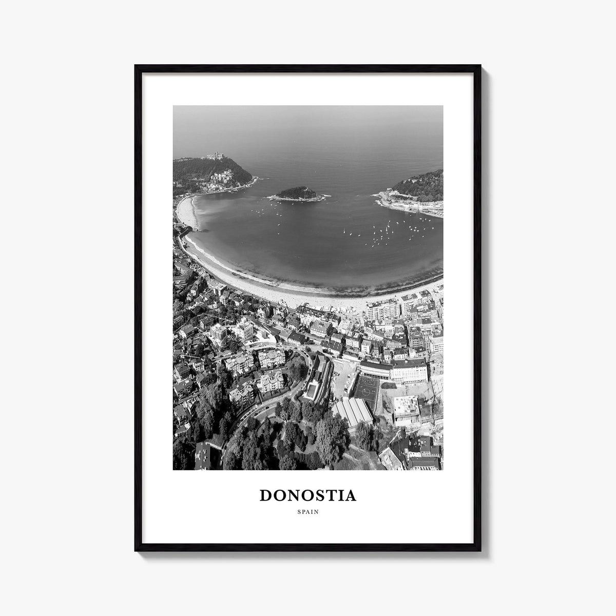 San Sebastián no. 1 black & white classic poster of Spain – vertical wall art, unframed print shown in interior mockup