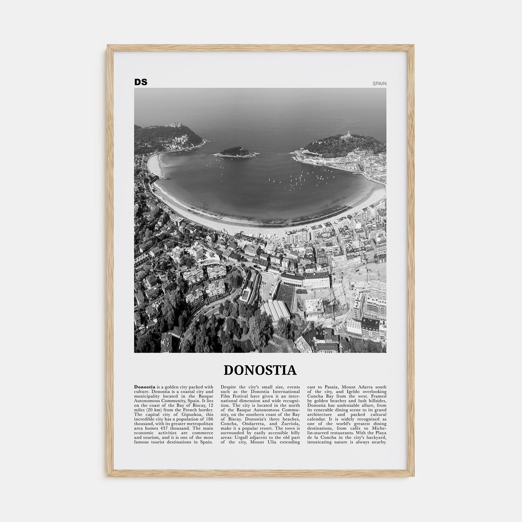 Donostia Poster Natural Wood / 8x12 in Nbourhood Travel B&W Poster