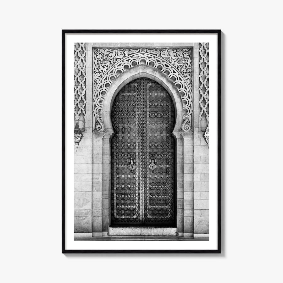 Door black & white photo poster – vertical wall art, unframed print shown in interior mockup