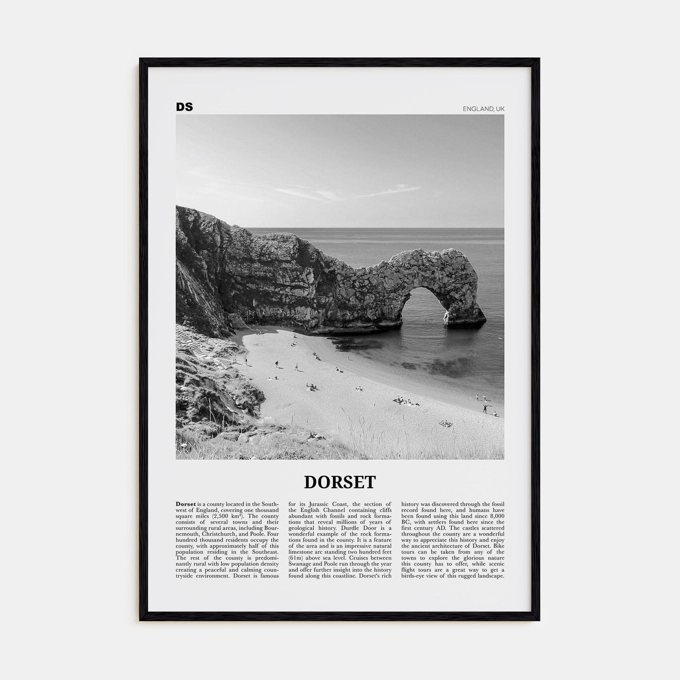 Dorset Poster Black Wood / 8x12 in Nbourhood Travel B&W Poster