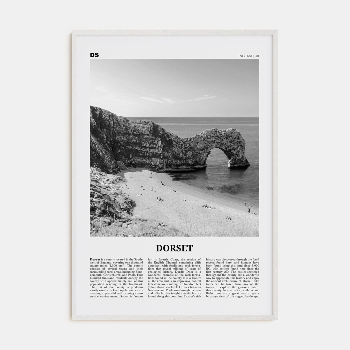 Dorset Poster White Wood / 8x12 in Nbourhood Travel B&W Poster