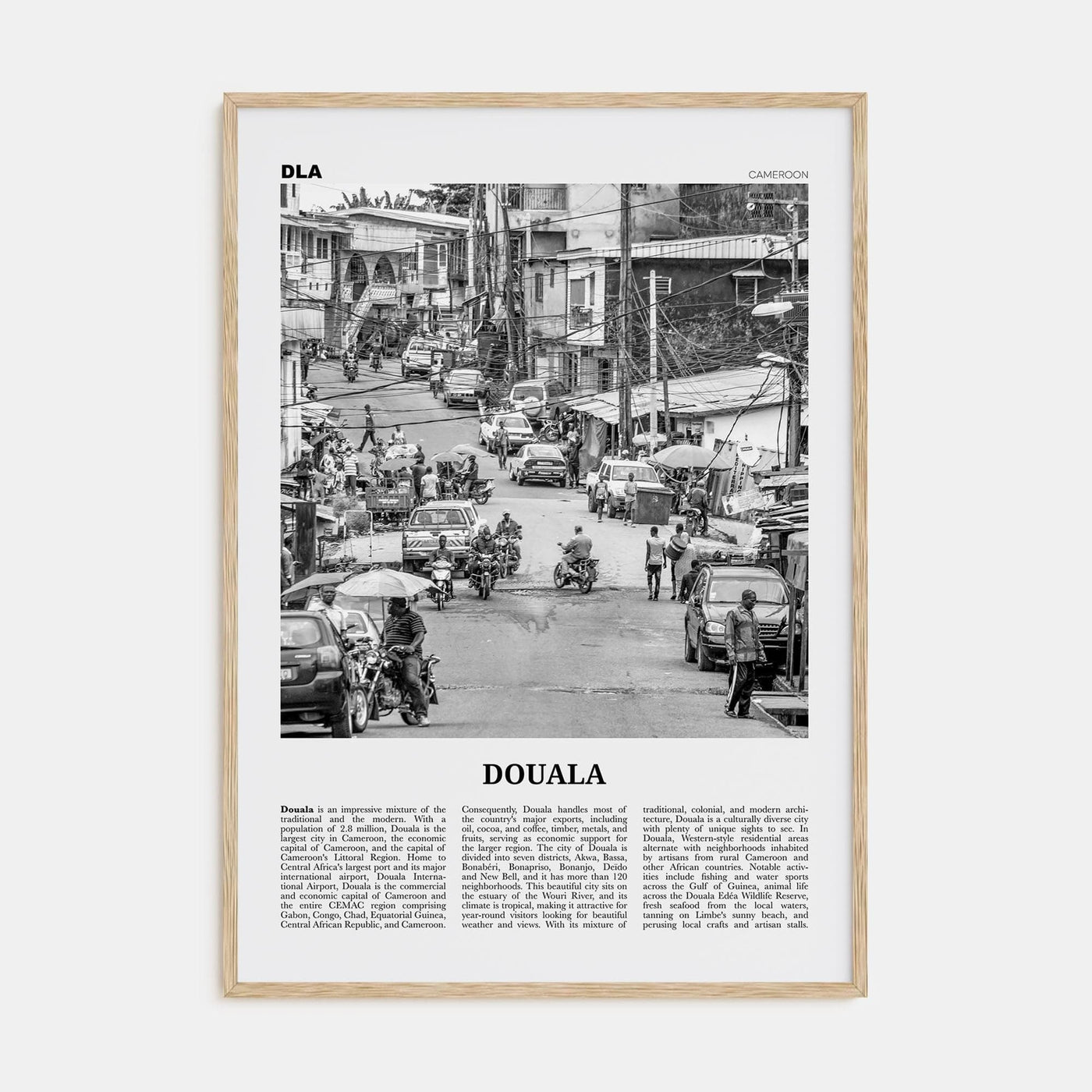 Douala Poster Natural Wood / 8x12 in Nbourhood Travel B&W Poster