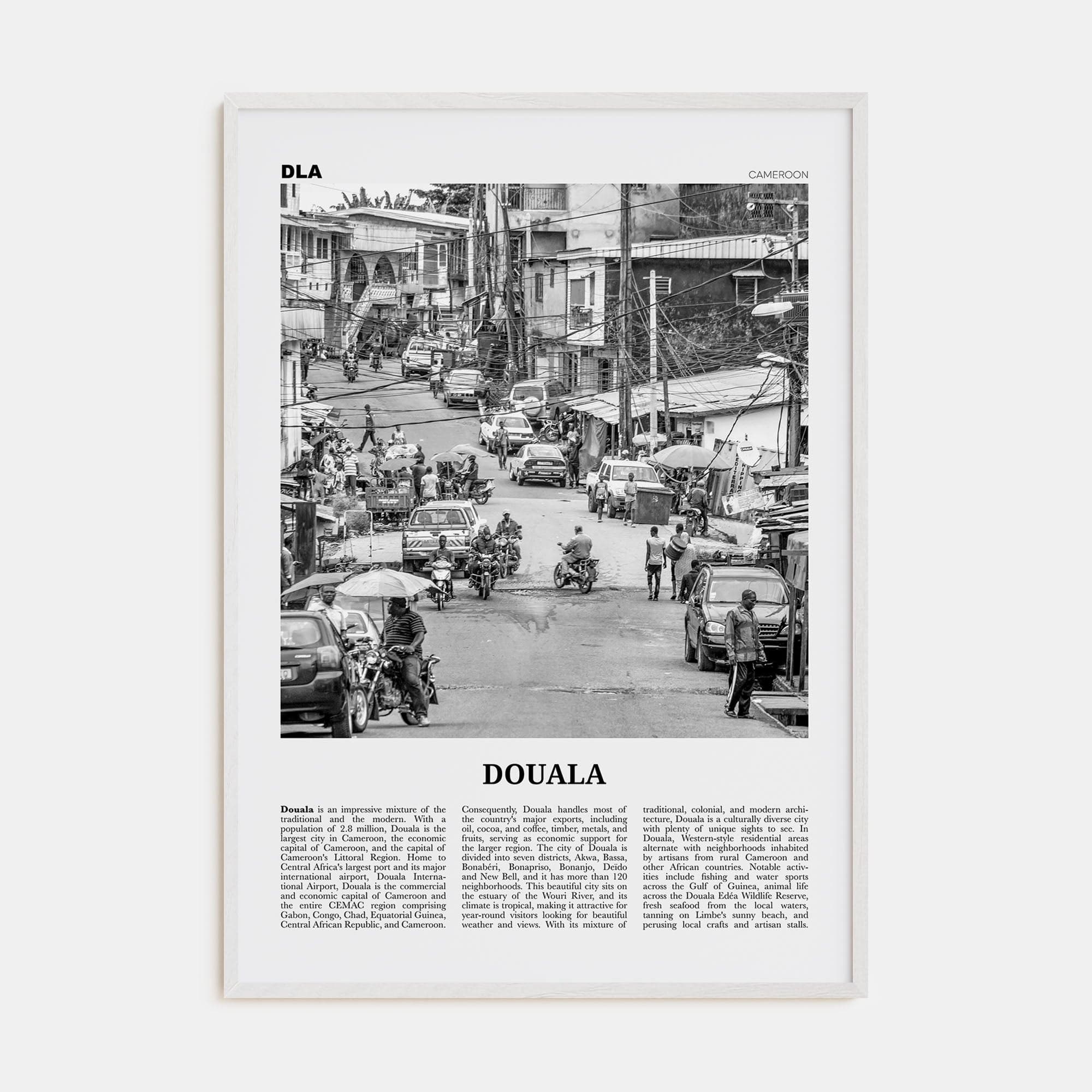 Douala Poster White Wood / 8x12 in Nbourhood Travel B&W Poster