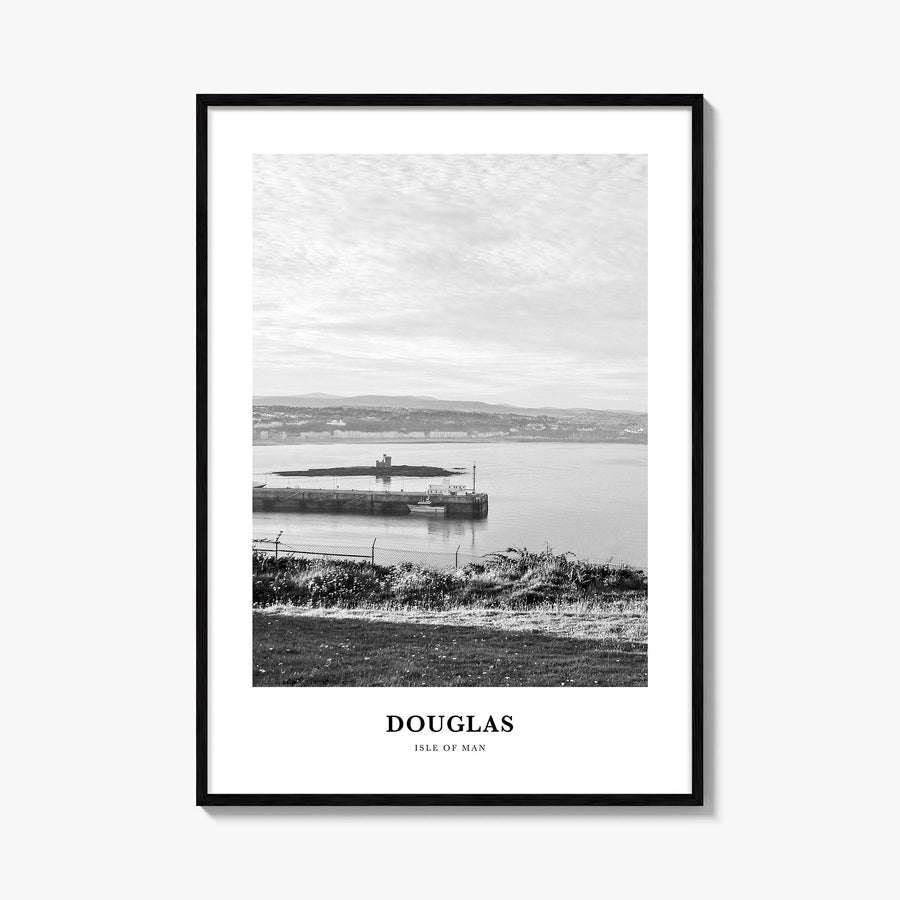 Douglas black & white classic poster of Ireland – vertical wall art, unframed print shown in interior mockup