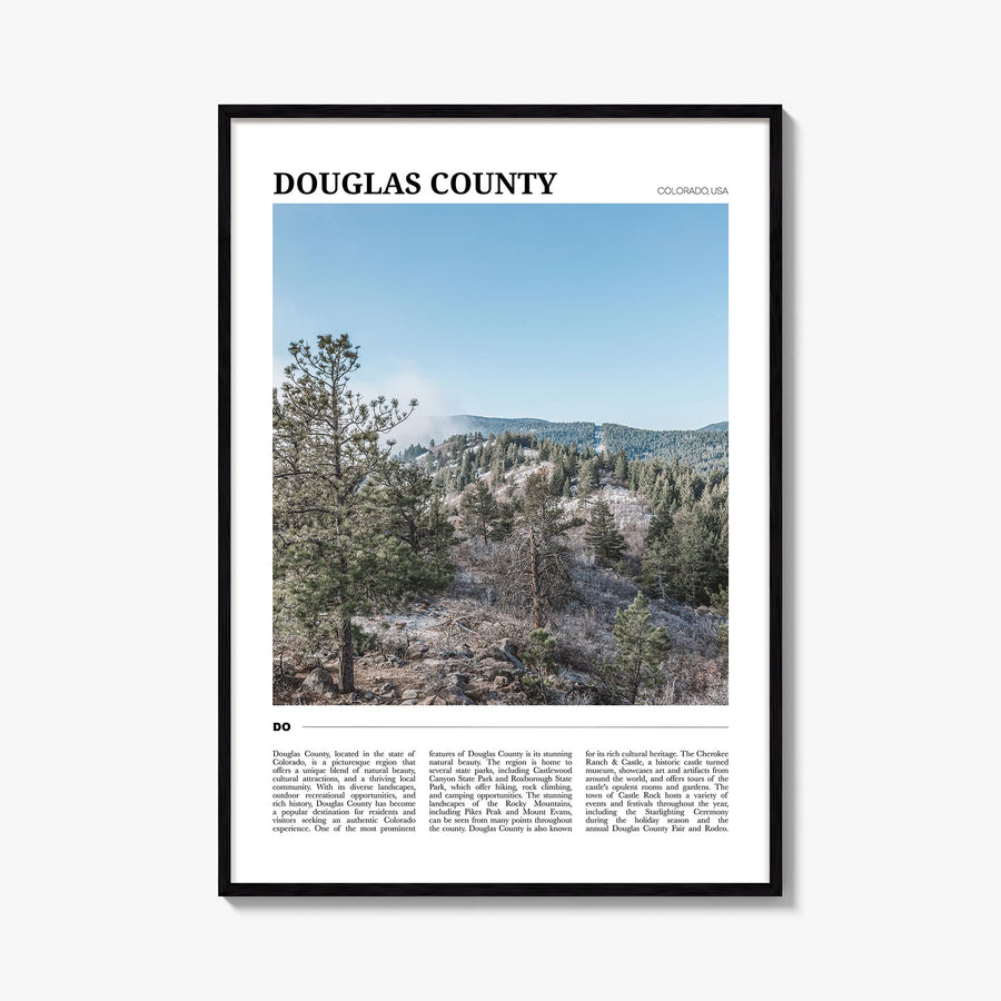Douglas County colorful travel poster of Colorado, USA – vertical wall art, unframed print shown in interior mockup
