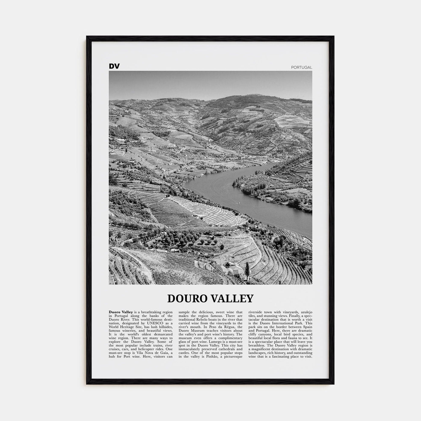 Douro Valley Poster Black Wood / 8x12 in Nbourhood Travel B&W Poster