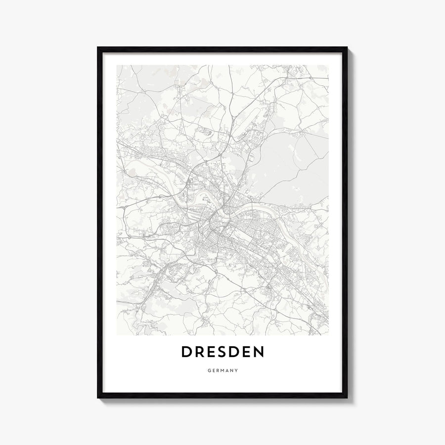 Dresden black & white map poster of Germany – vertical wall art, unframed print shown in interior mockup