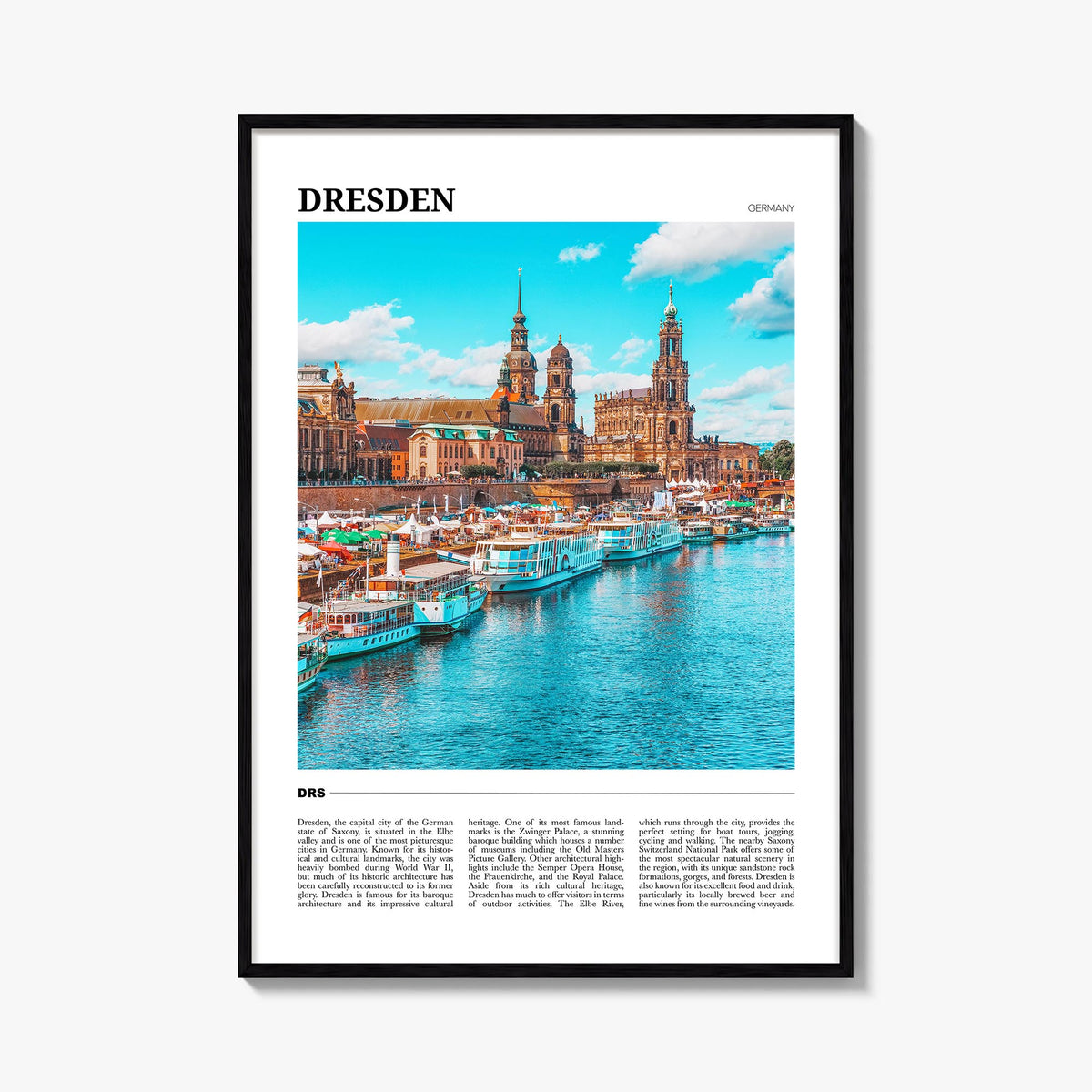 Dresden colorful travel poster of Germany – vertical wall art, unframed print shown in interior mockup