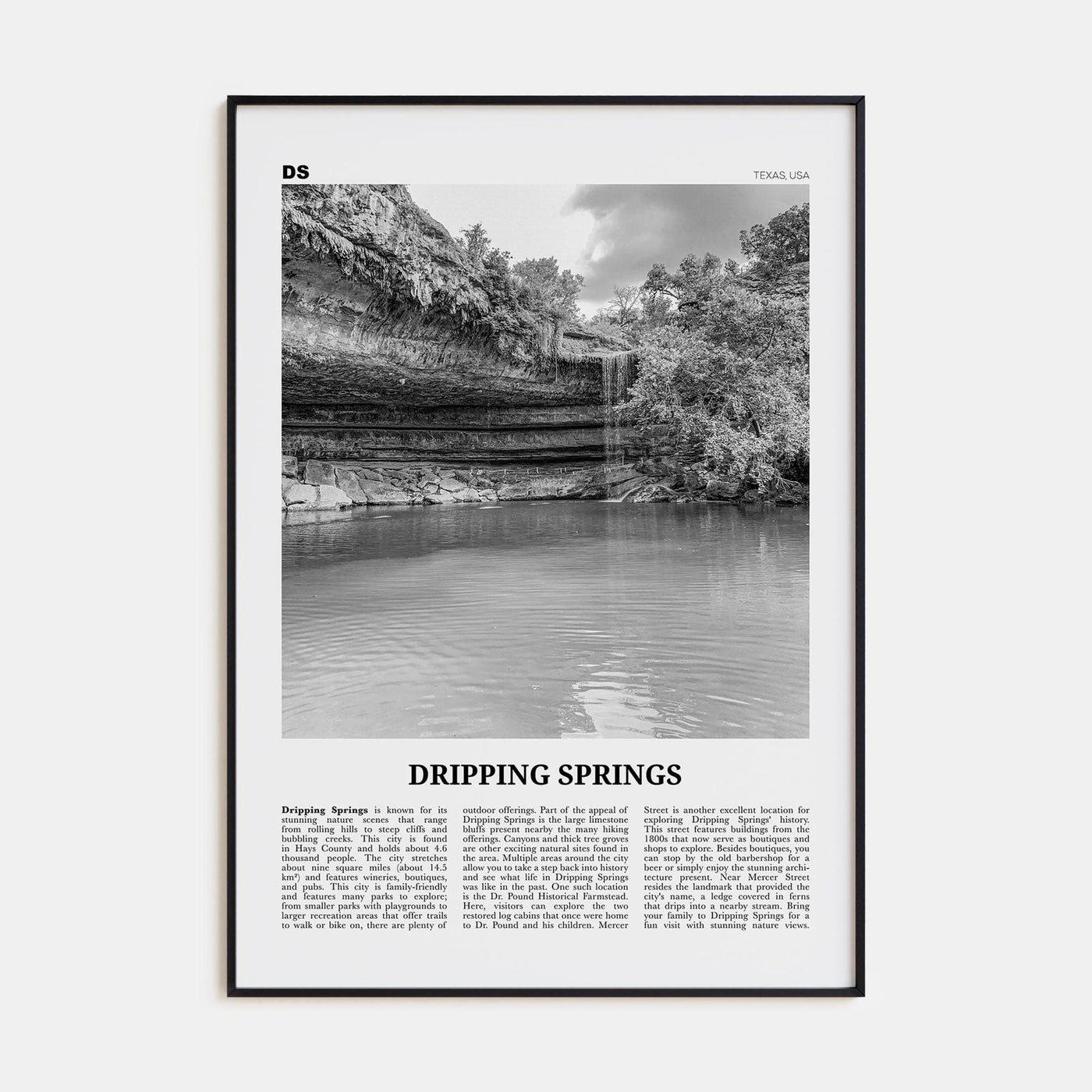 Dripping Springs Poster None / 8x12 in Nbourhood Travel B&W Poster