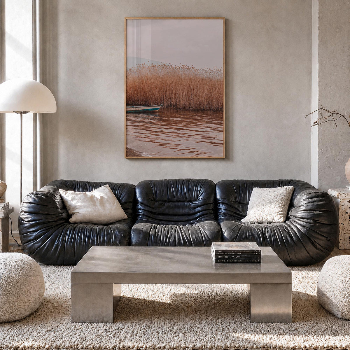 Dry Reed Lake colorful photo poster – vertical wall art in natural wood frame, hanging on wall