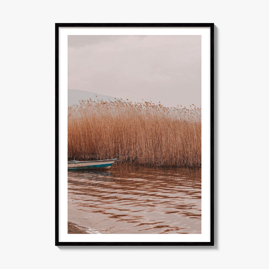 Dry Reed Lake Photo Poster, framed poster mockup, white border