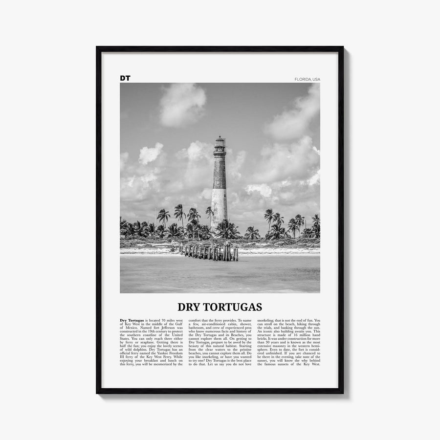 Dry Tortugas National Park black & white newspaper poster of Florida, USA – vertical wall art, unframed print shown in interi