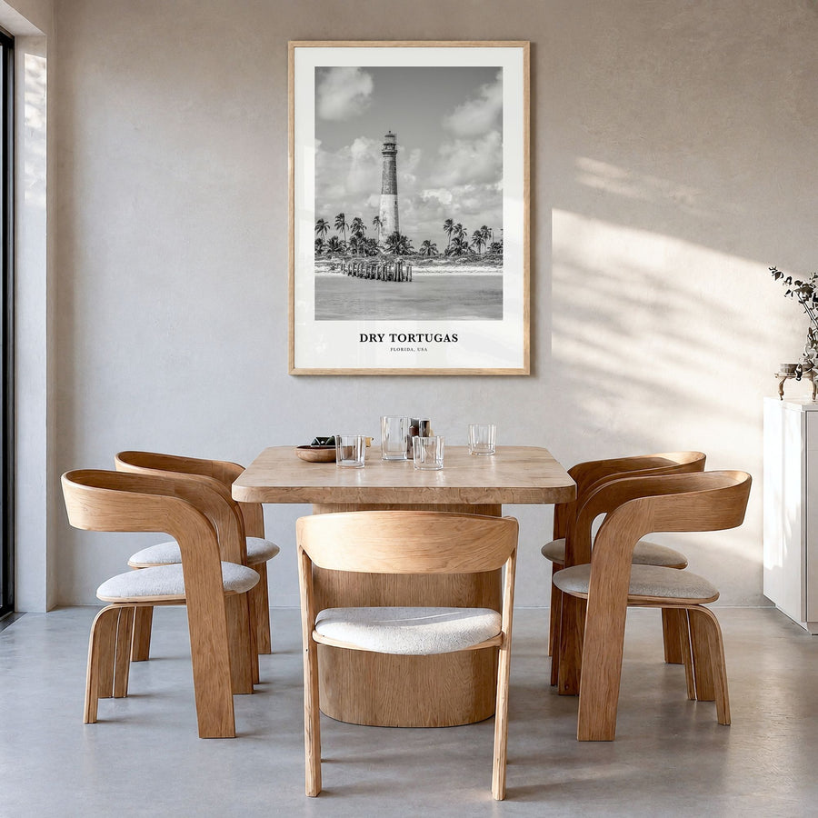 Dry Tortugas National Park Classic Poster in a natural wood frame, hanging in a dining room