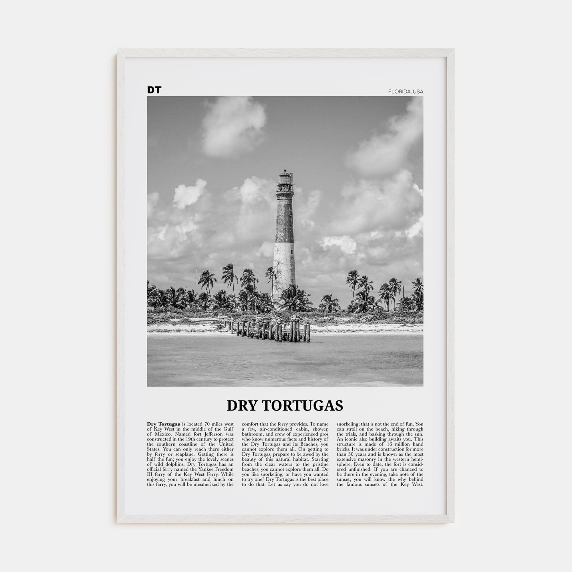 Dry Tortugas National Park Poster White Wood / 8x12 in Nbourhood Travel B&W Poster