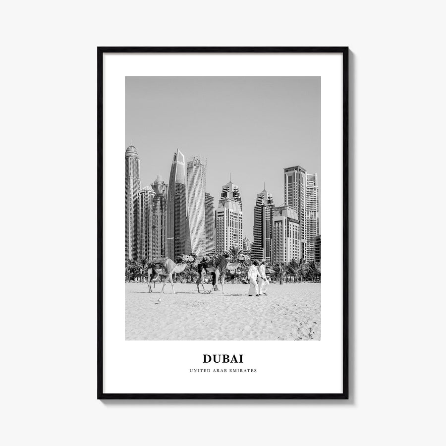 Dubai no. 1 black & white classic poster of United Arab Emirates – vertical wall art, unframed print shown in interior mockup
